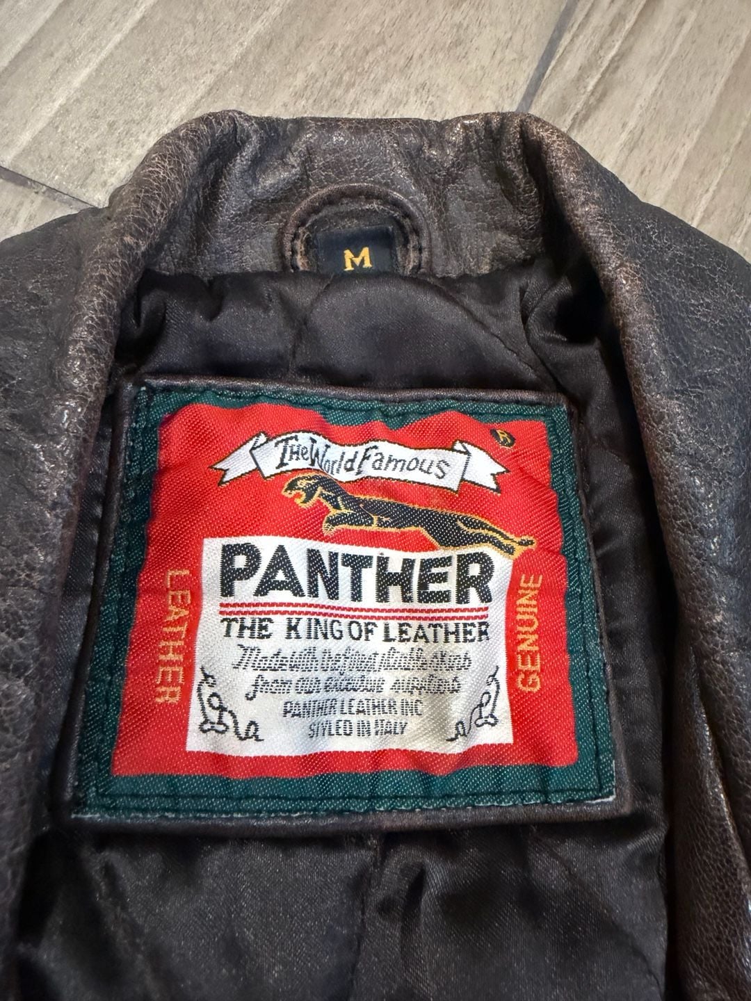 Vintage 80s Panther Leather Moto Biker Jacket Distressed Brown Belted 7