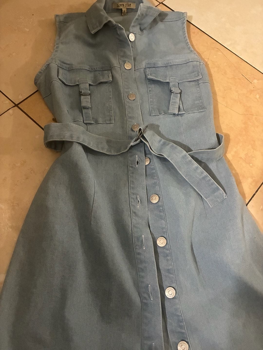 Love Cult Light Wash Sleeveless Denim Button-Up Belted Mini Dress 7