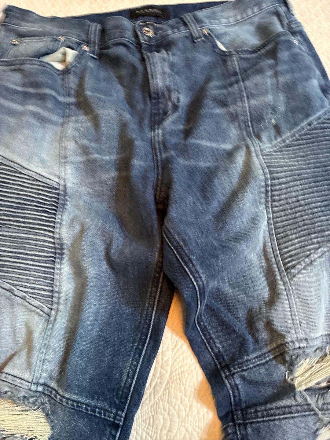 PacSun Stacked Skinny Comfort Stretch Blue Distressed Moto Biker Jeans 36x32 4