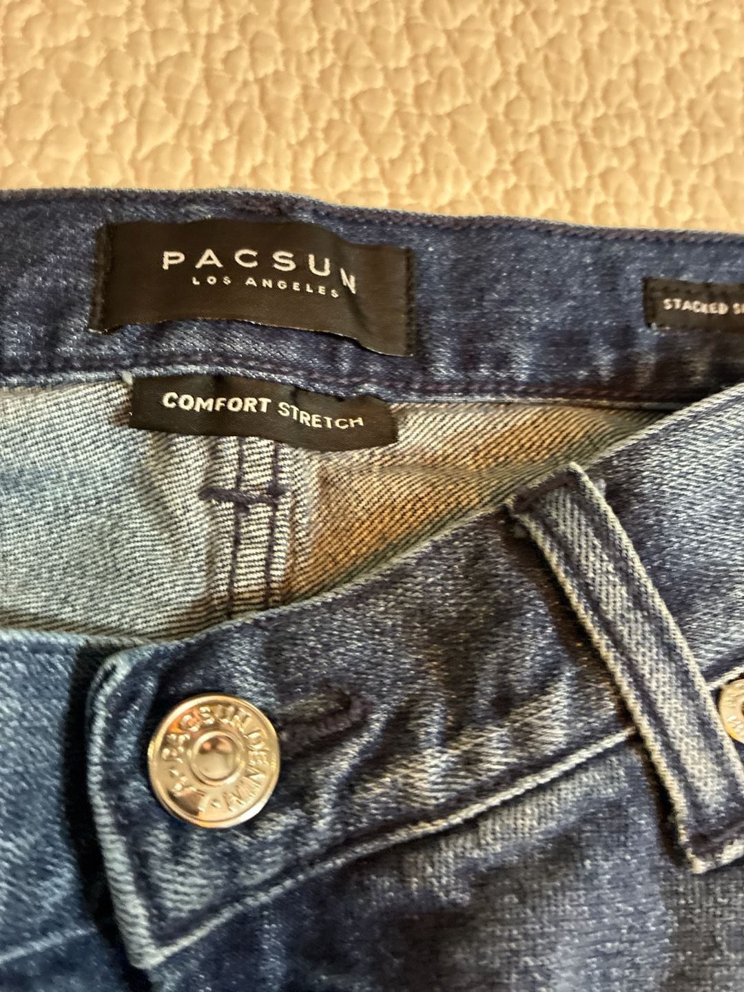 PacSun Stacked Skinny Comfort Stretch Blue Distressed Moto Biker Jeans 36x32 5