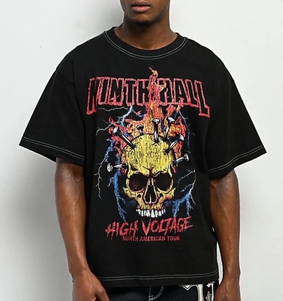 Ninth Hall High Voltage North American Tour Skull Graphic Black Boxy T-Shirt 2