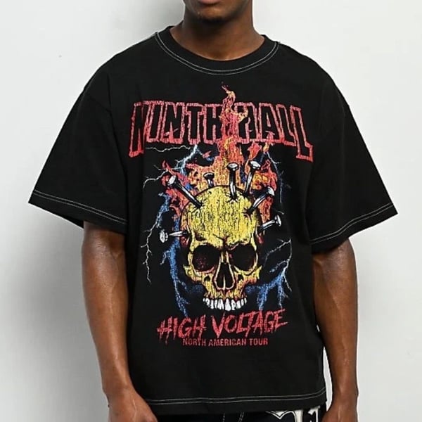 Ninth Hall High Voltage North American Tour Skull Graphic Black Boxy T-Shirt
