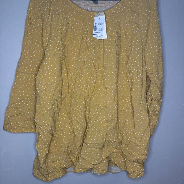 CJ Banks Mustard Yellow Polka Dot Smocked Neck Blouse 2X