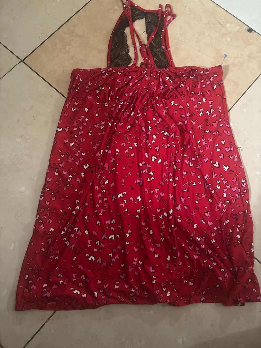 Secret Treasures Red Heart Print Lace Back Chemise Nightgown Lingerie 7