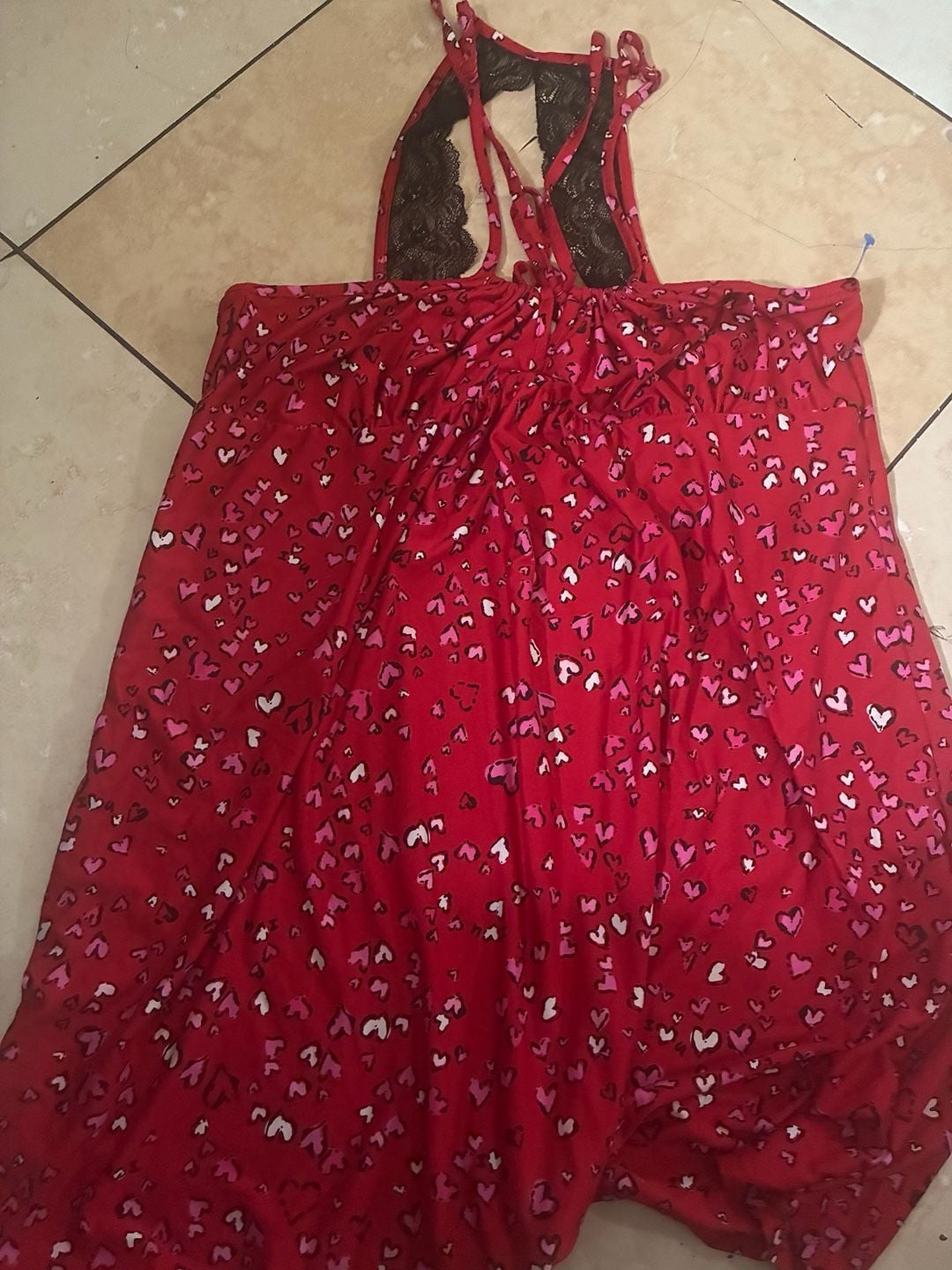 Secret Treasures Red Heart Print Lace Back Chemise Nightgown Lingerie 8