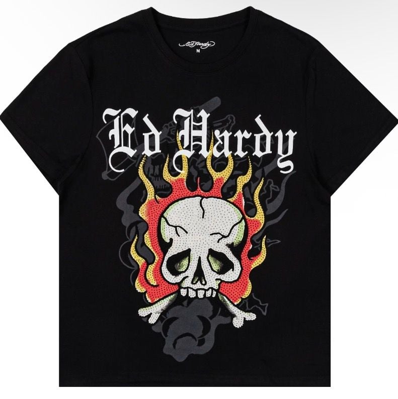 Ed Hardy Men's Flame Skull Rhinestone Graphic T-Shirt 3