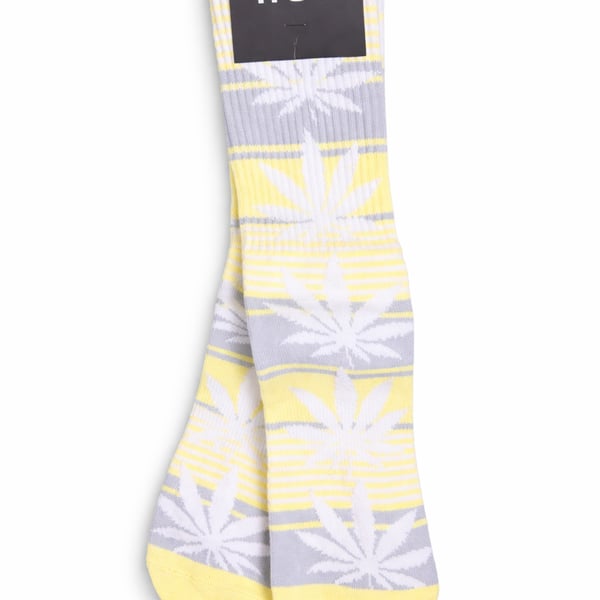 HUF Plantlife Melange Striped Crew Socks Yellow Heather Grey