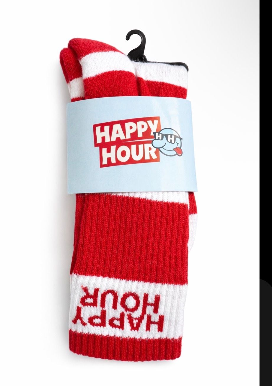 Happy Hour Shades Striped Crew Socks Red/White 1