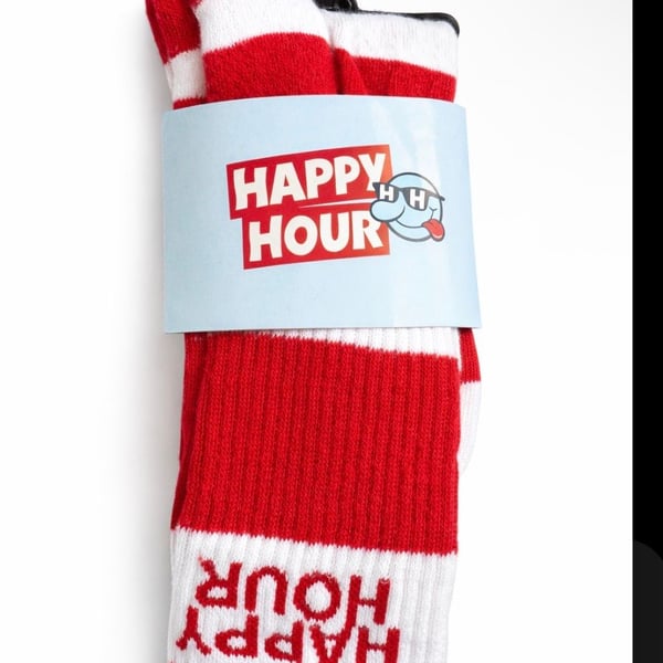Happy Hour Shades Striped Crew Socks Red/White