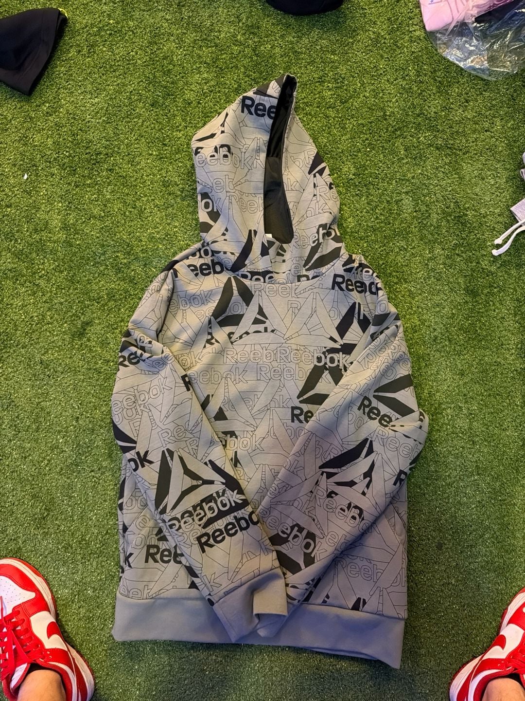 Reebok Men's Unwind All Over Print Pullover Hoodie Sea Spray Green XL 2