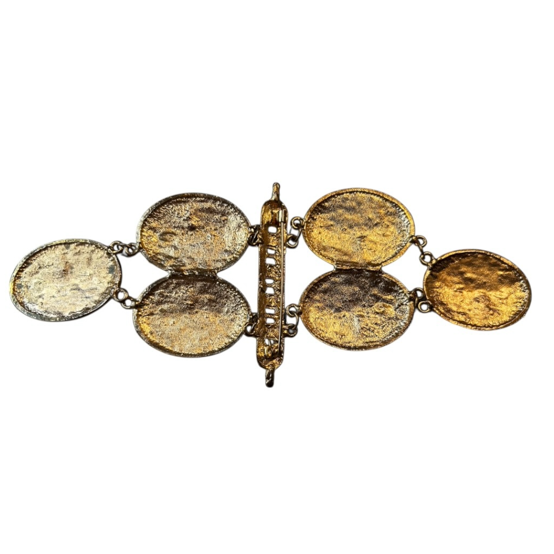 💟Vintage Art Nouveau Style Gold Tone Oval Cameo Dangle Brooch Pin 4