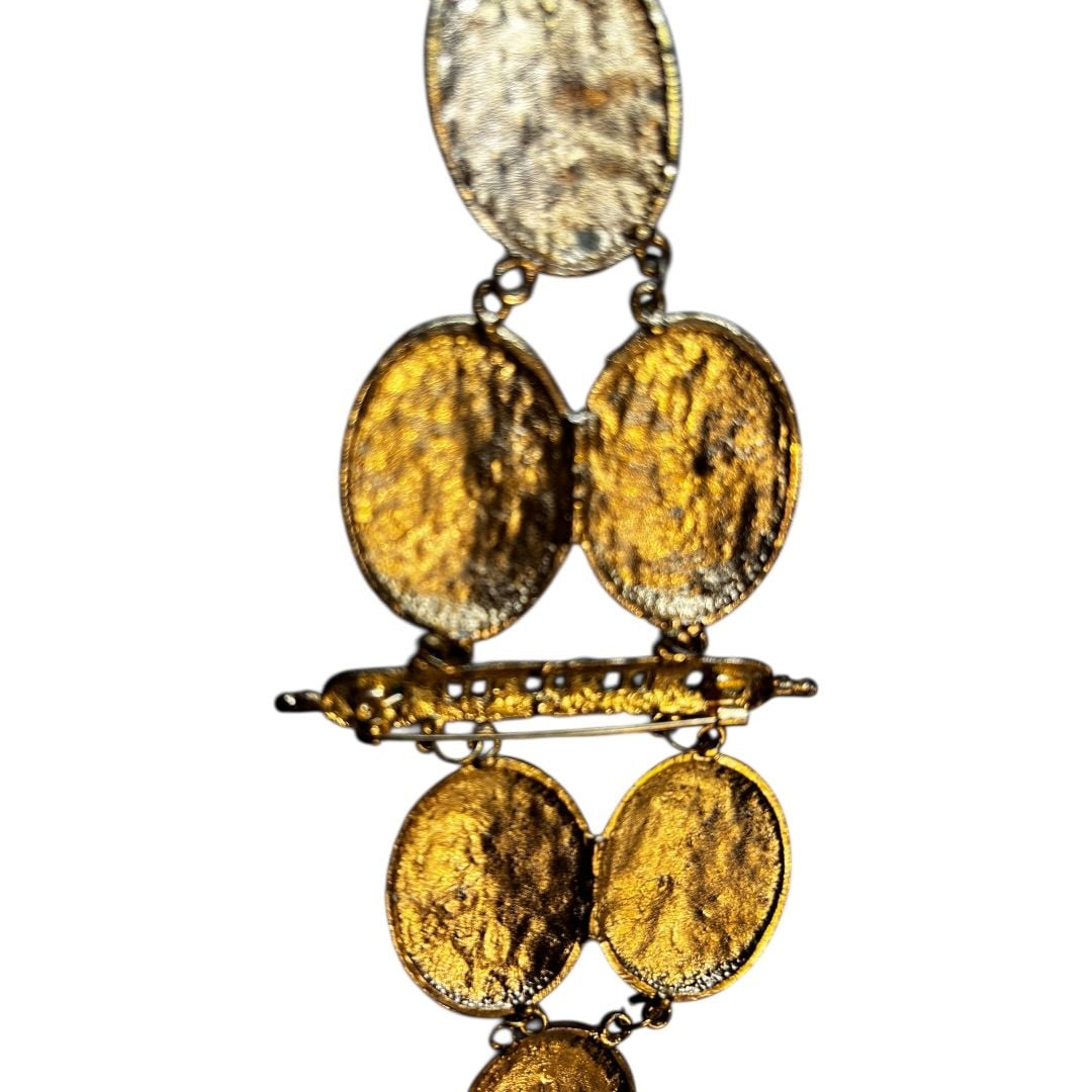 💟Vintage Art Nouveau Style Gold Tone Oval Cameo Dangle Brooch Pin 6