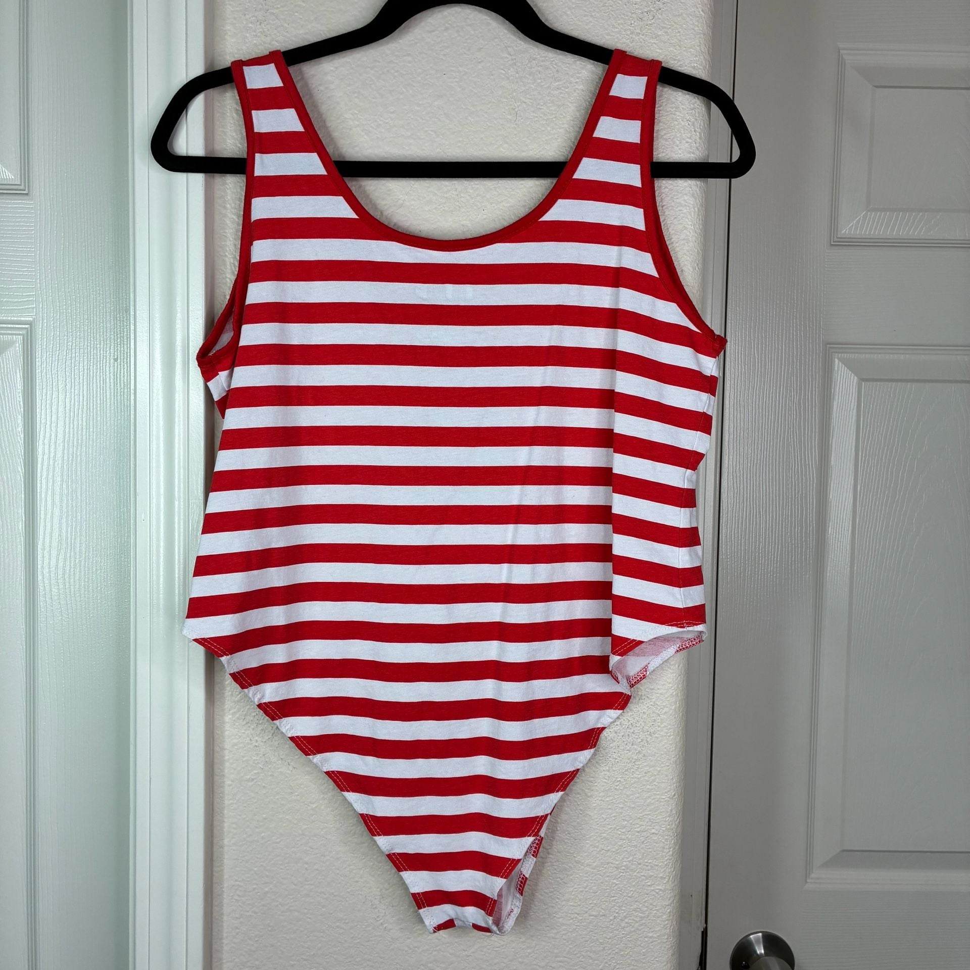 IML Isaac Morris women's USA red white blue striped bodysuit Sixe XL  7