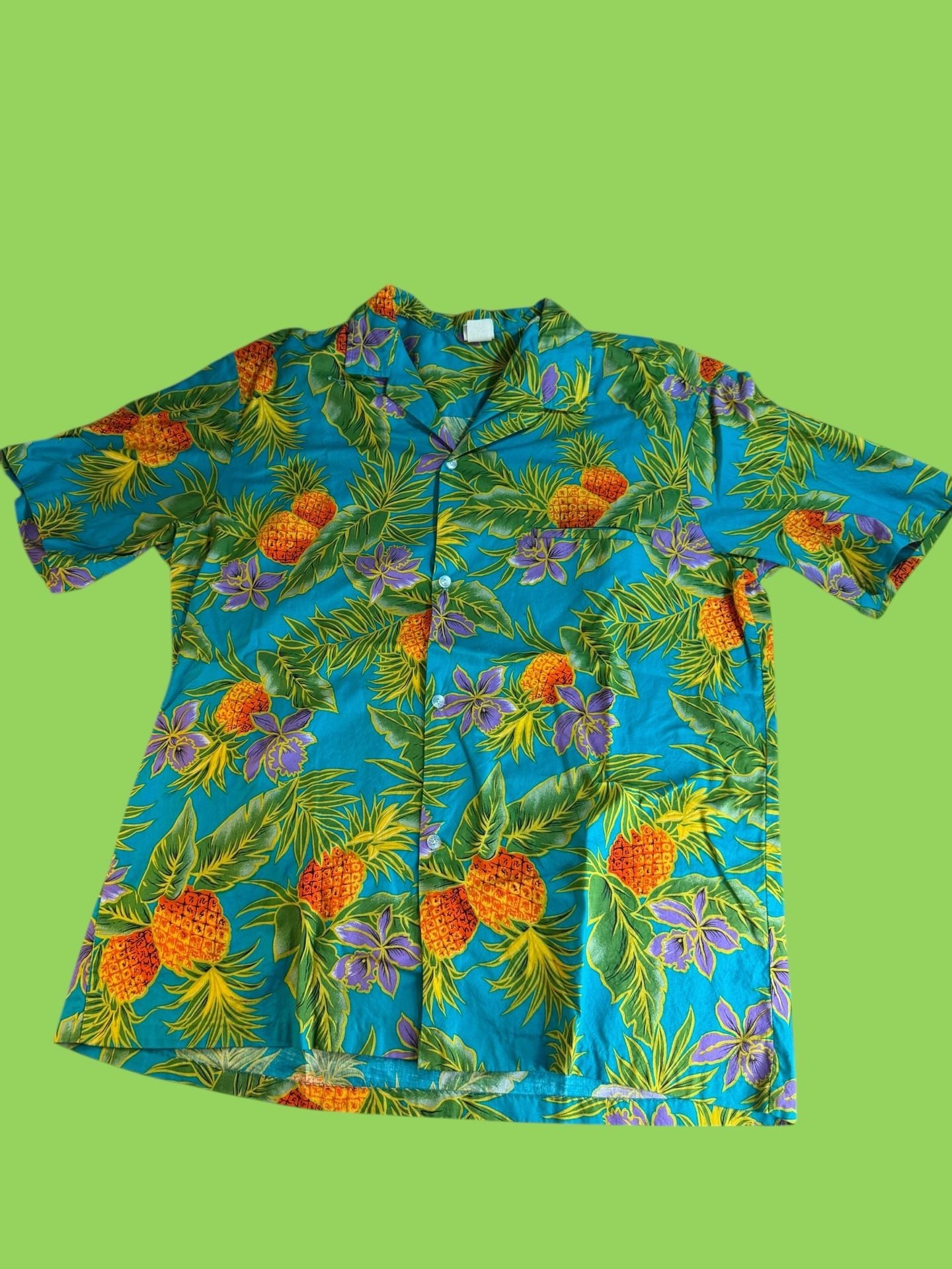 Vintage Royal Creations Hawaii Pineapple & Orchid Tropical Hawaiian Shirt XL 2
