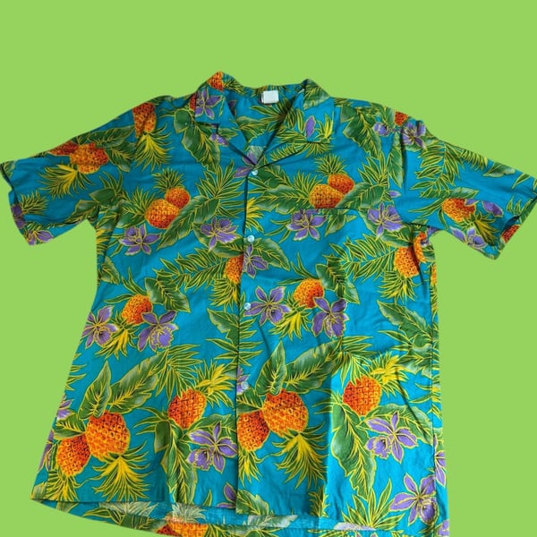 Vintage Royal Creations Hawaii Pineapple & Orchid Tropical Hawaiian Shirt XL