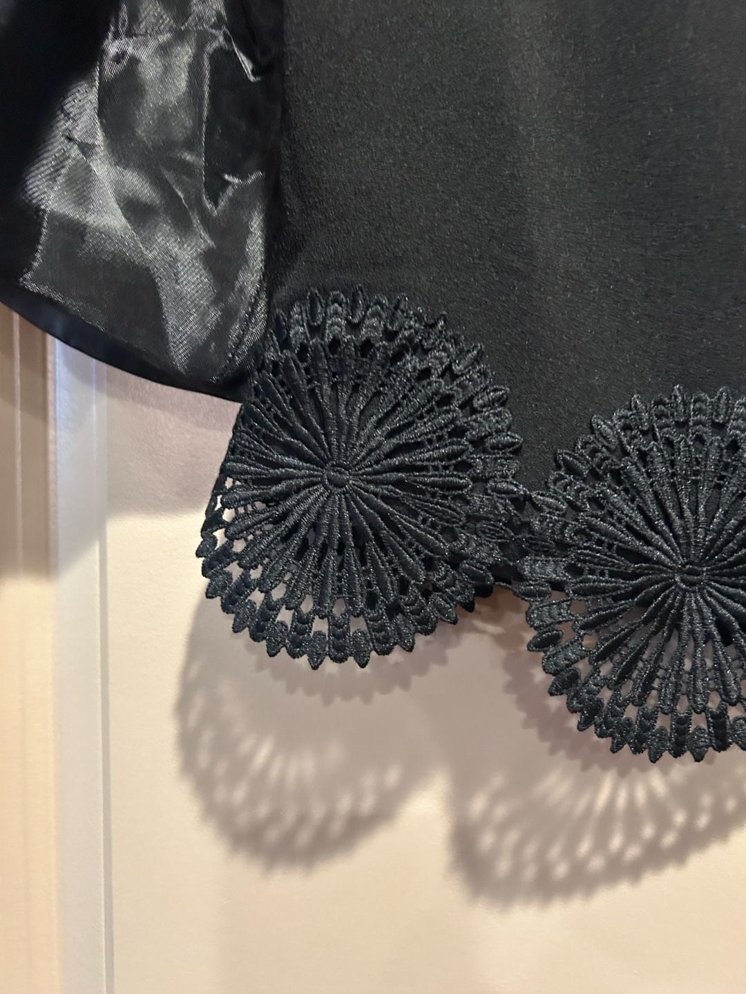 Gracia Black Organza Puff Sleeve Crop Top with Crochet Eyelet Hem 5