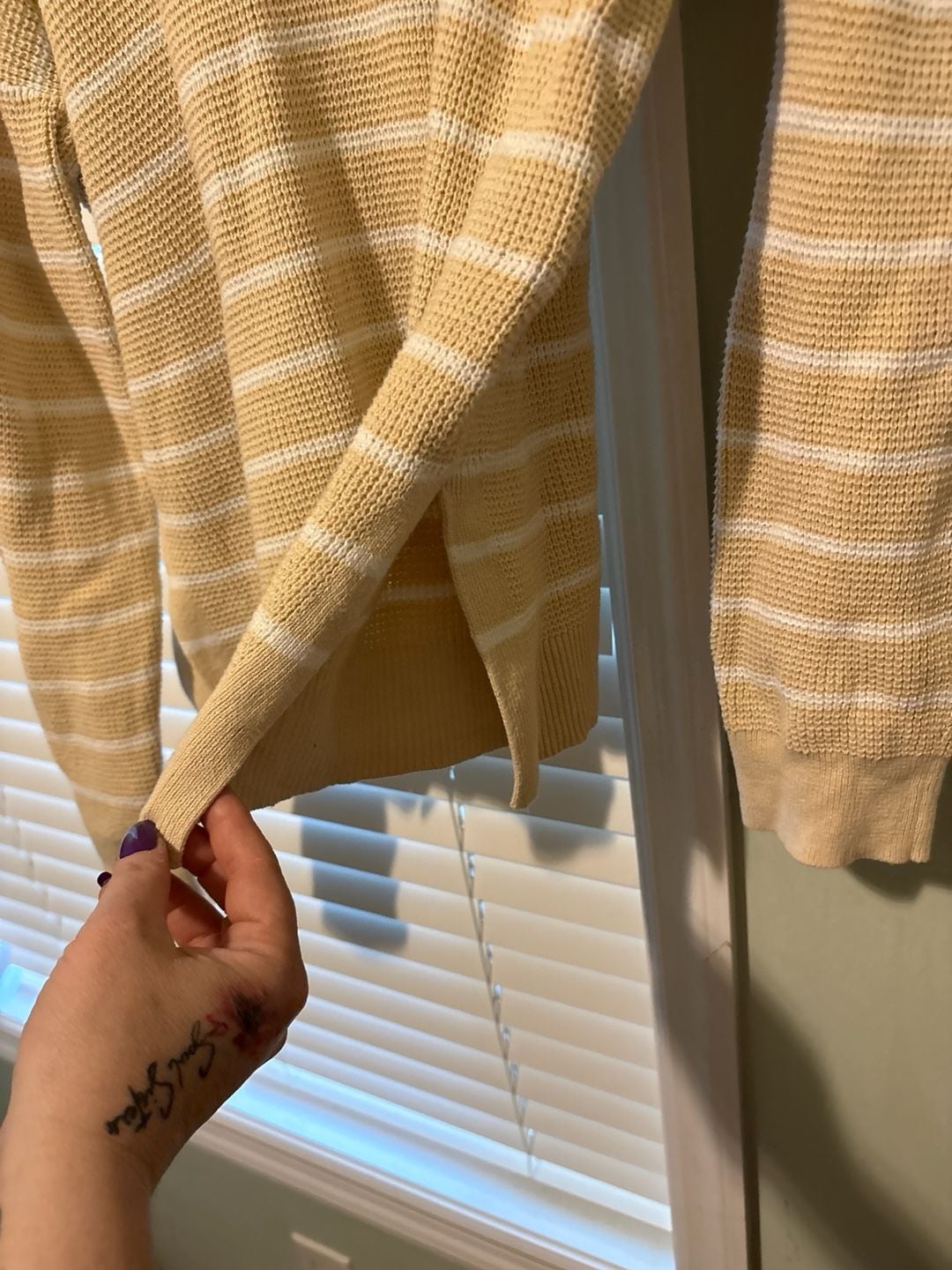 GAP Striped Knit Pullover Hoodie Sweater in Yellow and White 3