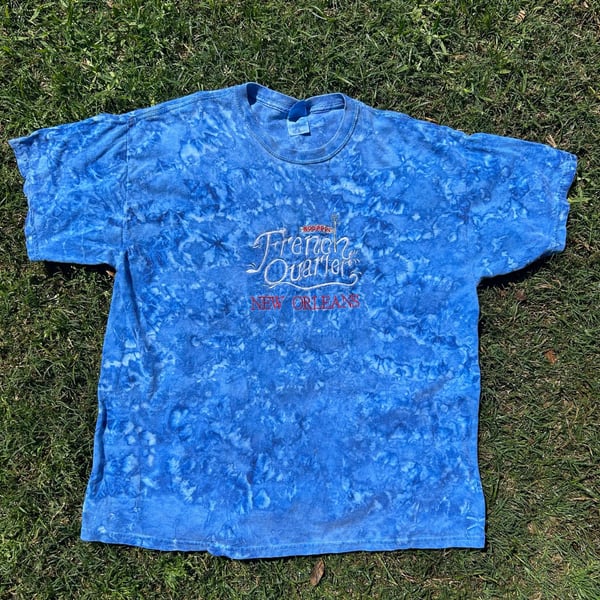 Vintage Blue Tie Dye New Orleans Bourbon Street Embroidered T-Shirt XL