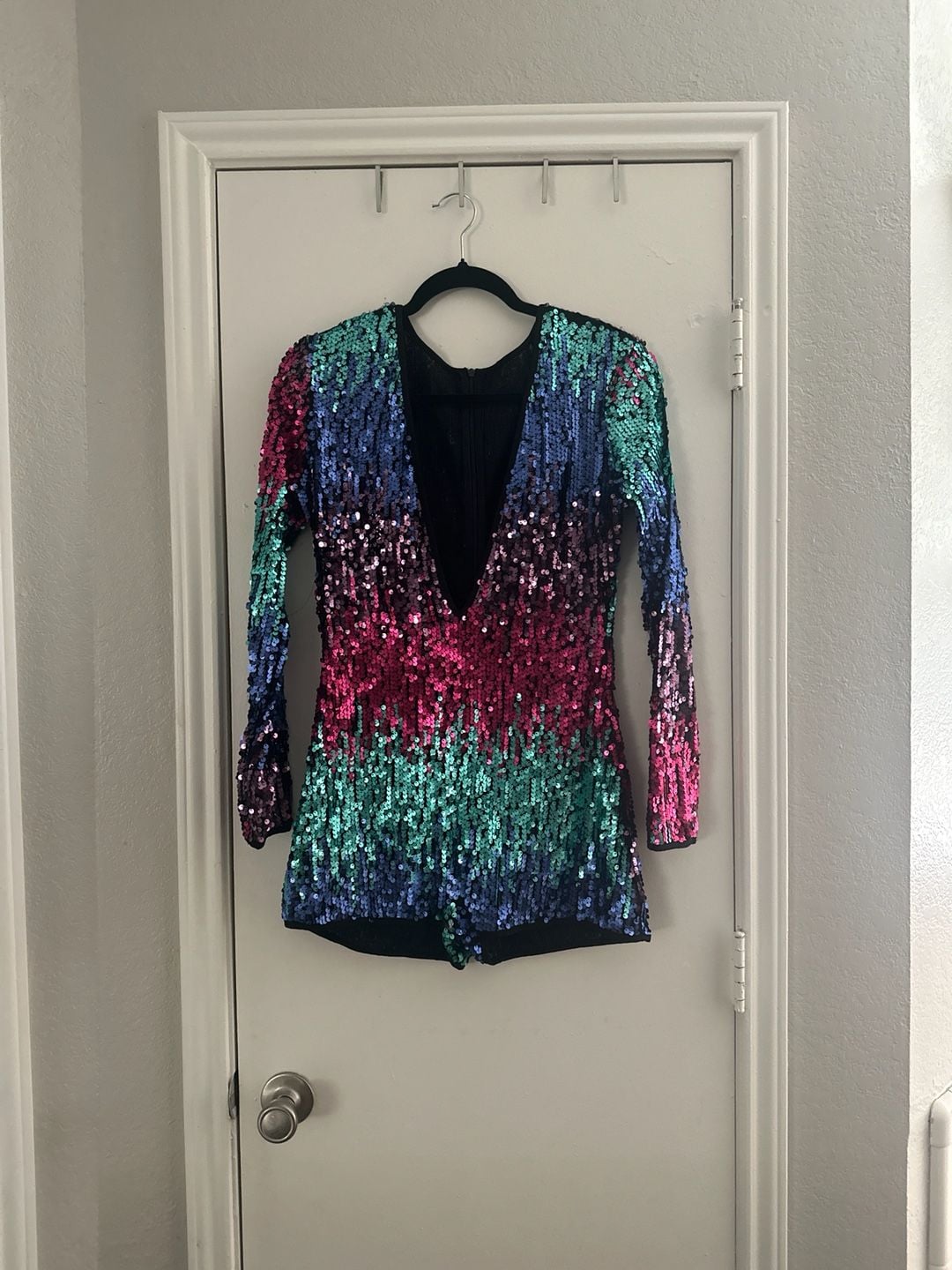 Southern Fried Chics Multi-Color Sequin Long Sleeve Romper 1