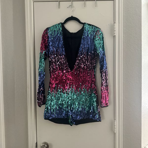 Southern Fried Chics Multi-Color Sequin Long Sleeve Romper