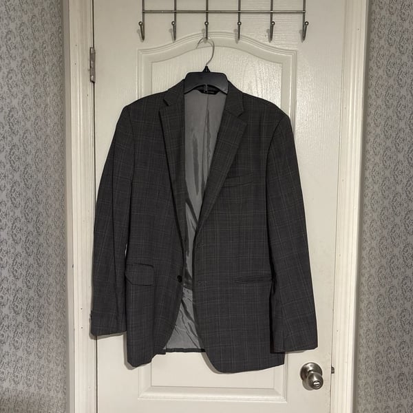 Banana Republic Tailored Fit Grey Plaid Windowpane Blazer 40R