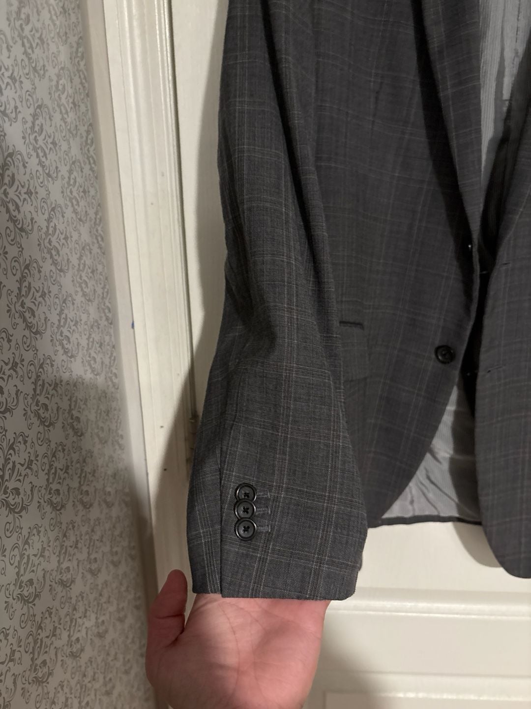Banana Republic Tailored Fit Grey Plaid Windowpane Blazer 40R 3