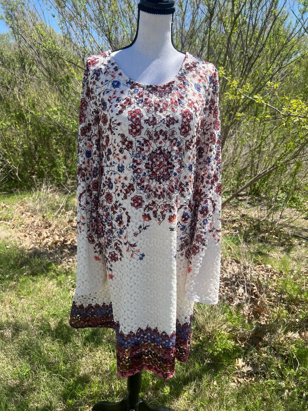 Xhilaration Boho Floral Lace Bell Sleeve Mini Dress with Tie Back 2
