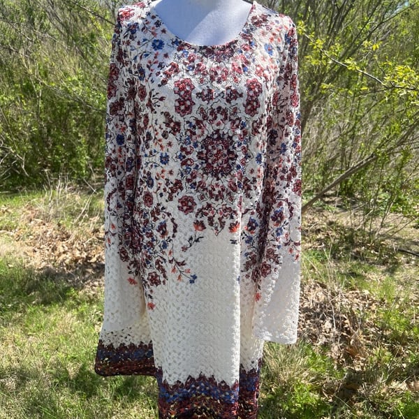 Xhilaration Boho Floral Lace Bell Sleeve Mini Dress with Tie Back