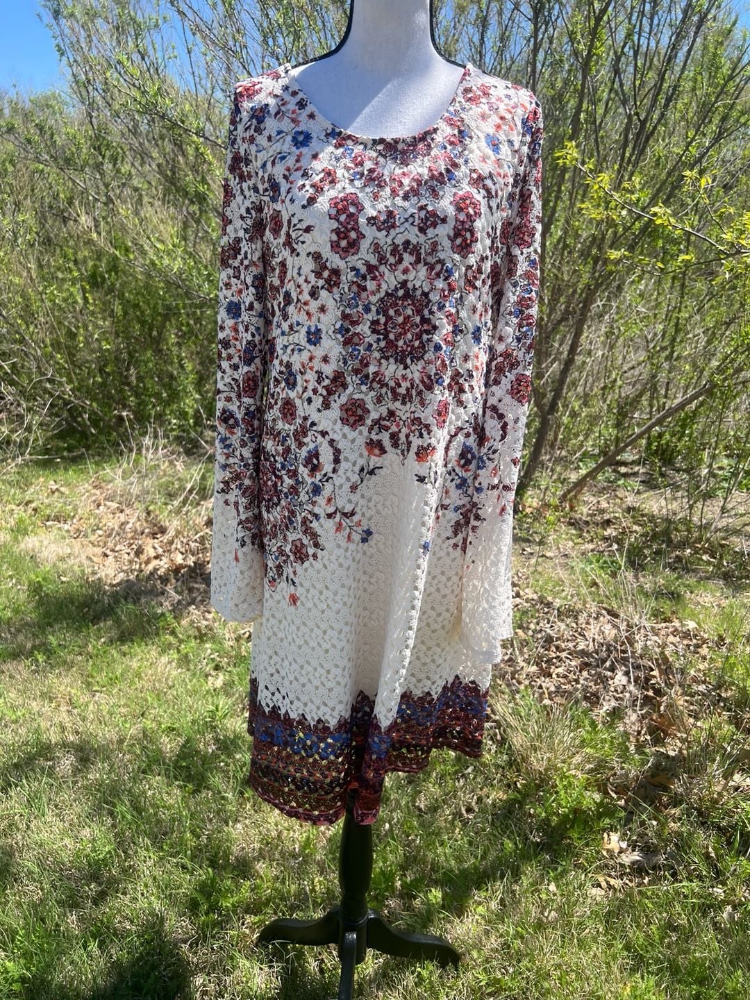 Xhilaration Boho Floral Lace Bell Sleeve Mini Dress with Tie Back 3