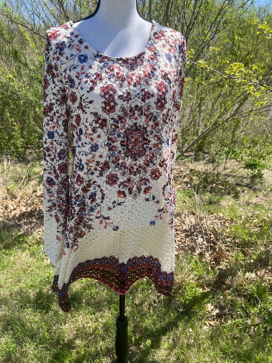 Xhilaration Boho Floral Lace Bell Sleeve Mini Dress with Tie Back 6