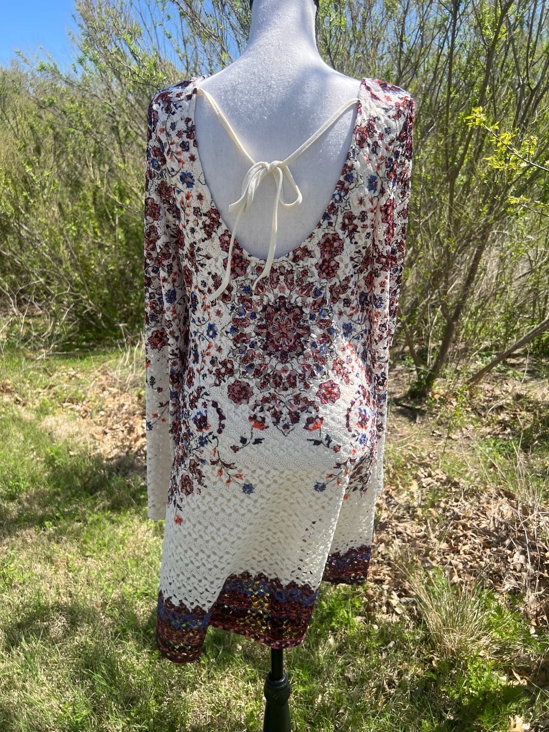 Xhilaration Boho Floral Lace Bell Sleeve Mini Dress with Tie Back 8