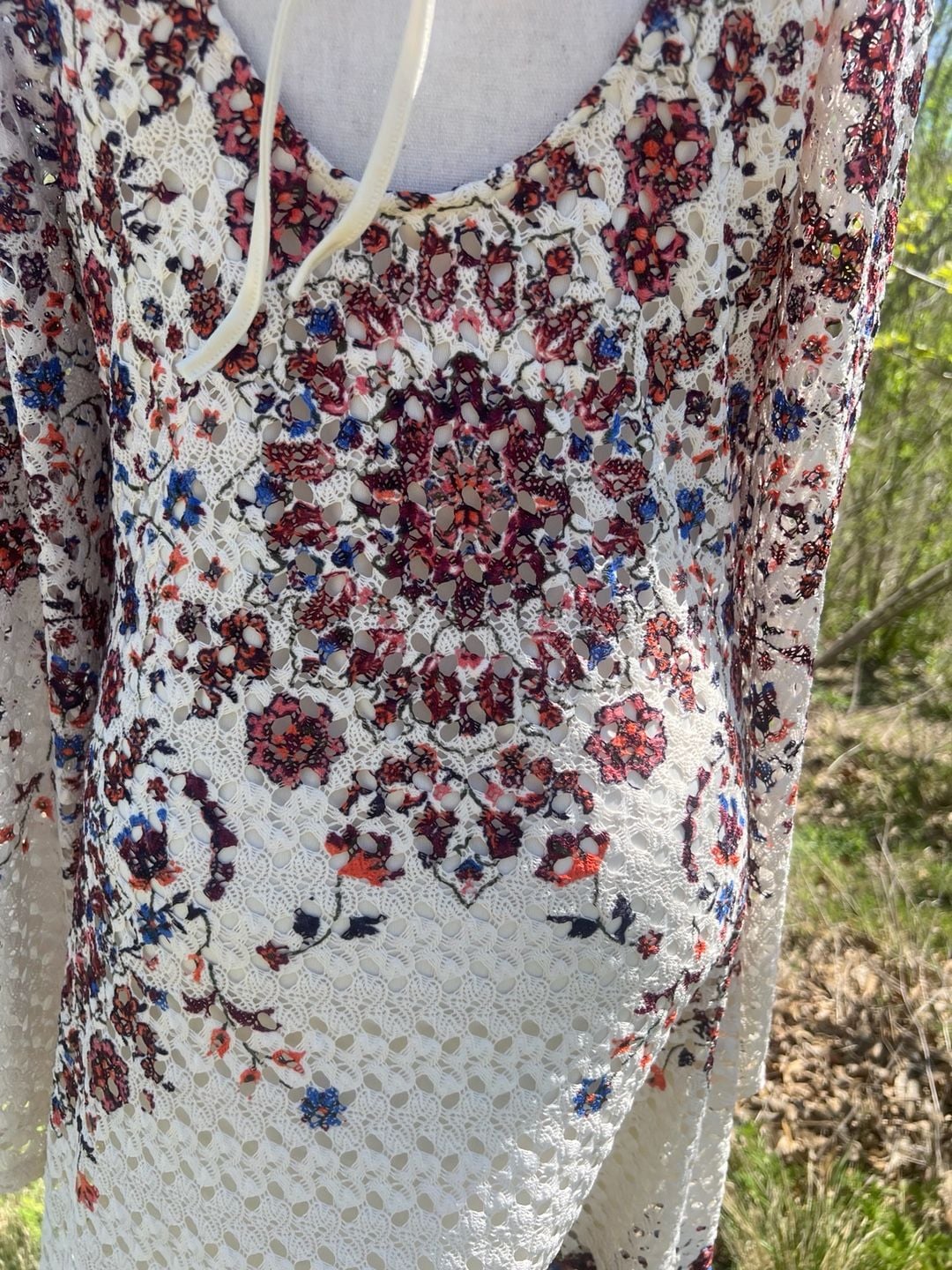 Xhilaration Boho Floral Lace Bell Sleeve Mini Dress with Tie Back 9