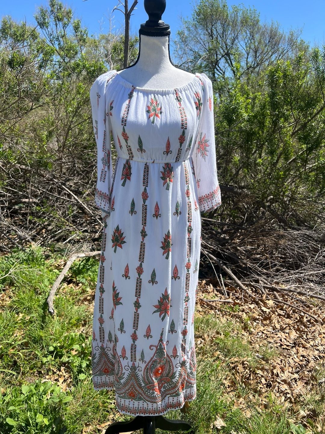 Lapogee Boho Off-The-Shoulder Floral Border Print Maxi Dress 3