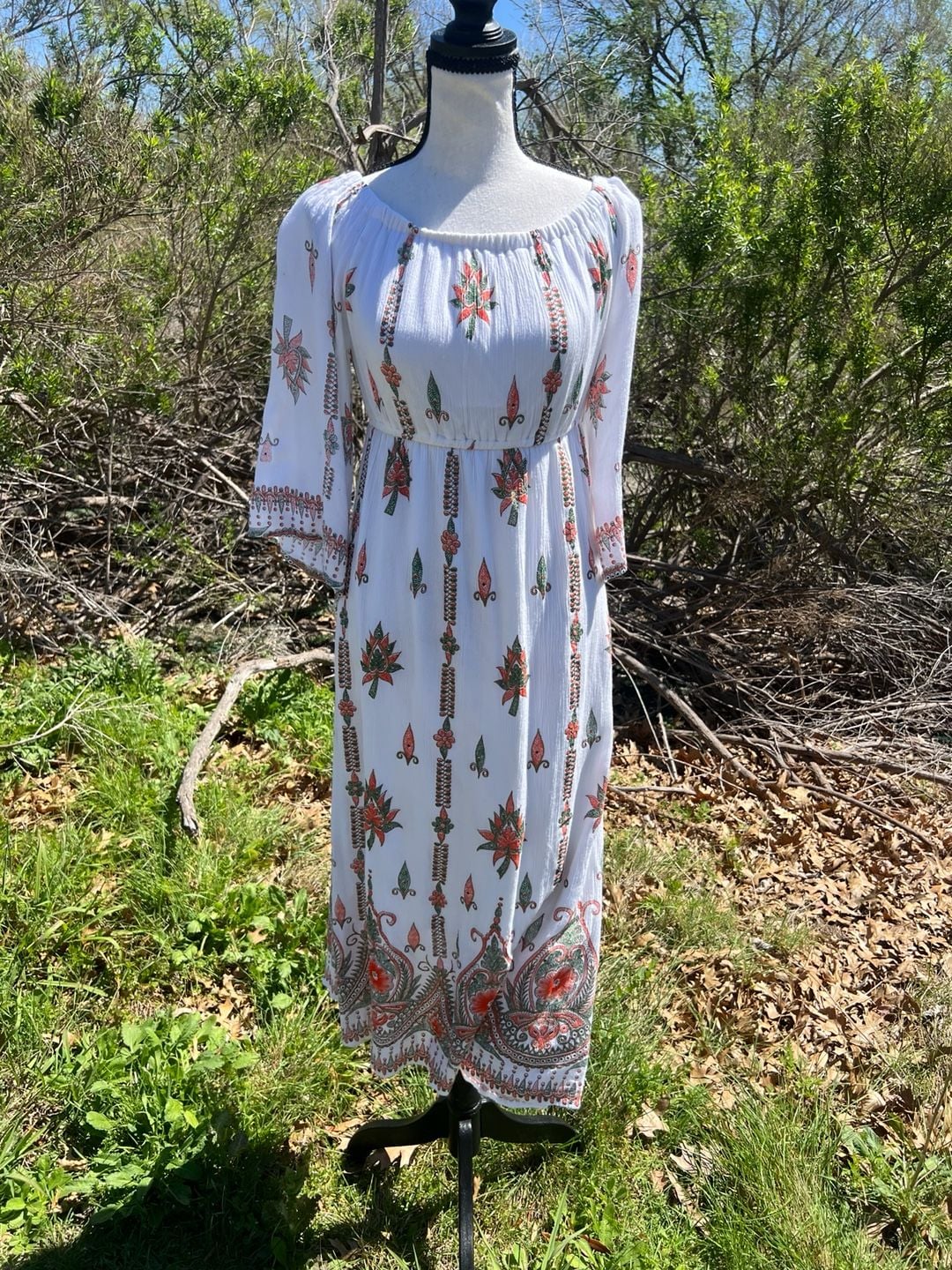 Lapogee Boho Off-The-Shoulder Floral Border Print Maxi Dress 6