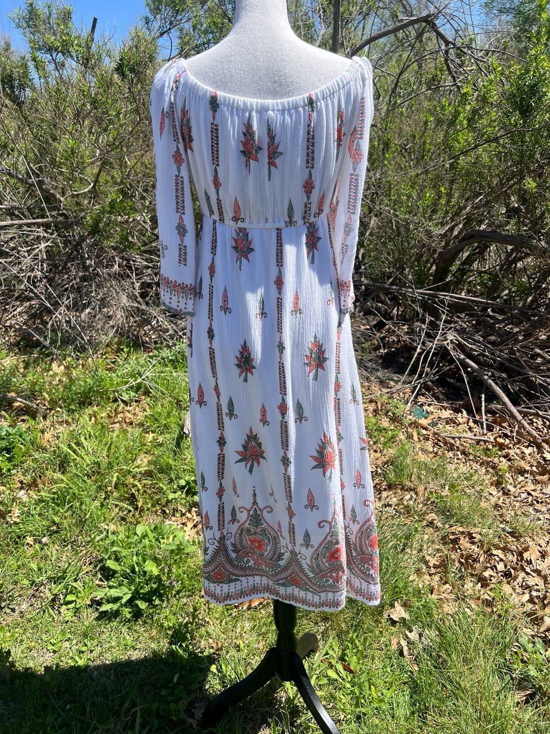 Lapogee Boho Off-The-Shoulder Floral Border Print Maxi Dress 8