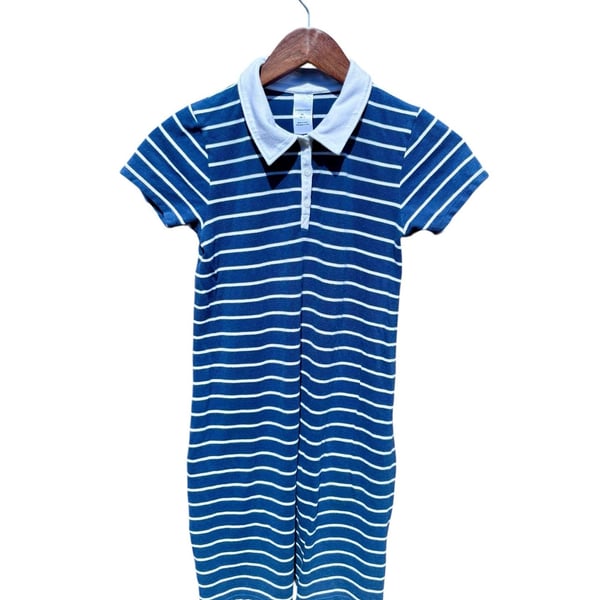 Nordstrom Girls Blue and White Striped Polo Dress XL 14/16