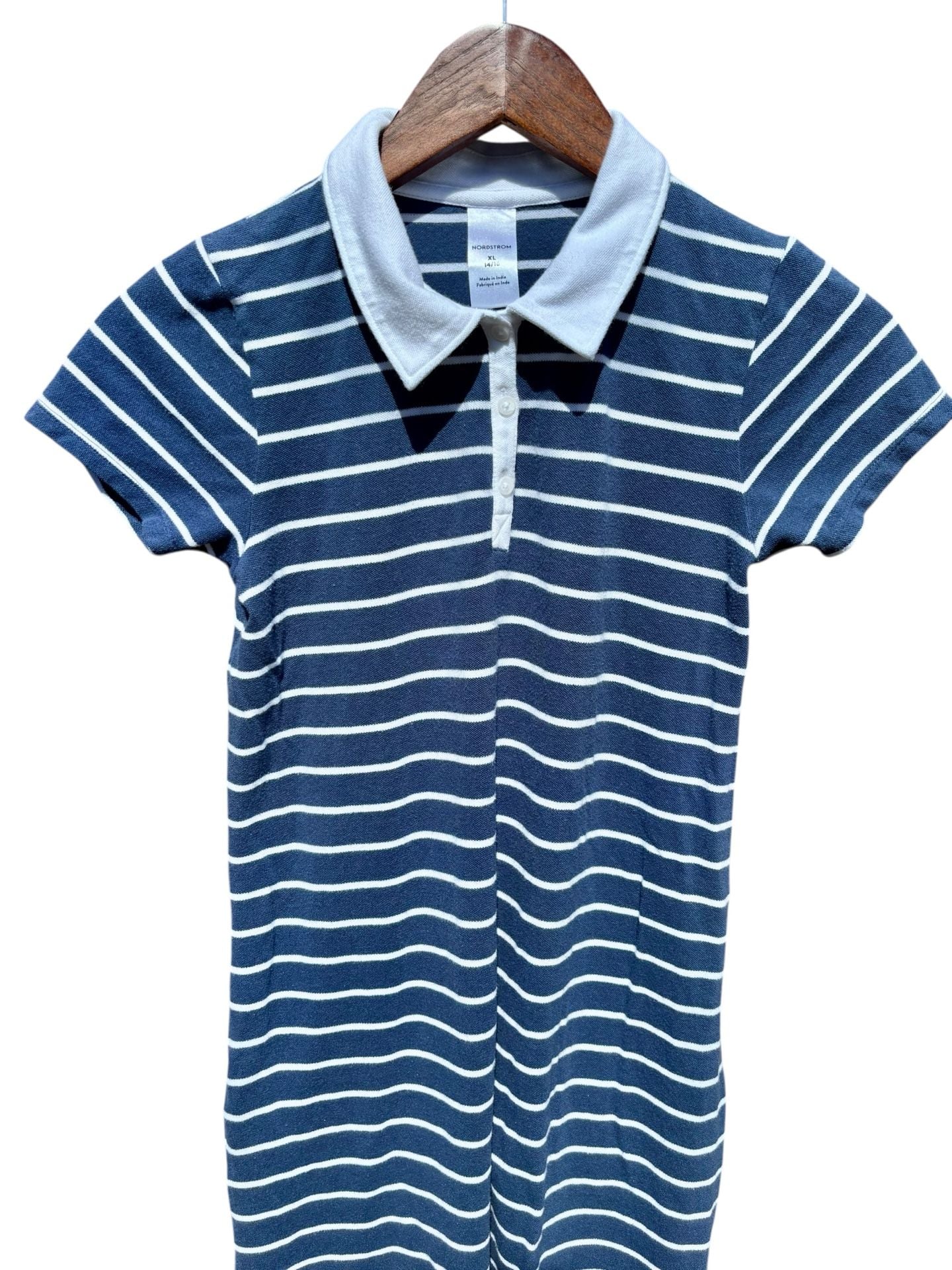 Nordstrom Girls Blue and White Striped Polo Dress XL 14/16 10