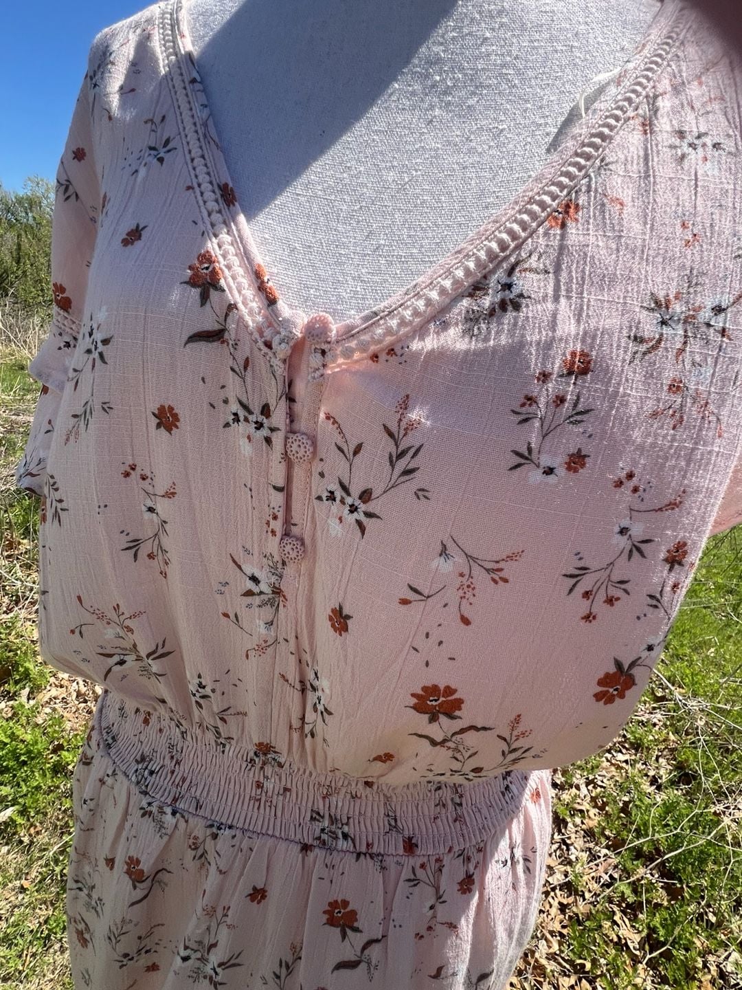 American Rag Pink Floral V-Neck Smocked Waist Hi-Low Maxi Dress 7