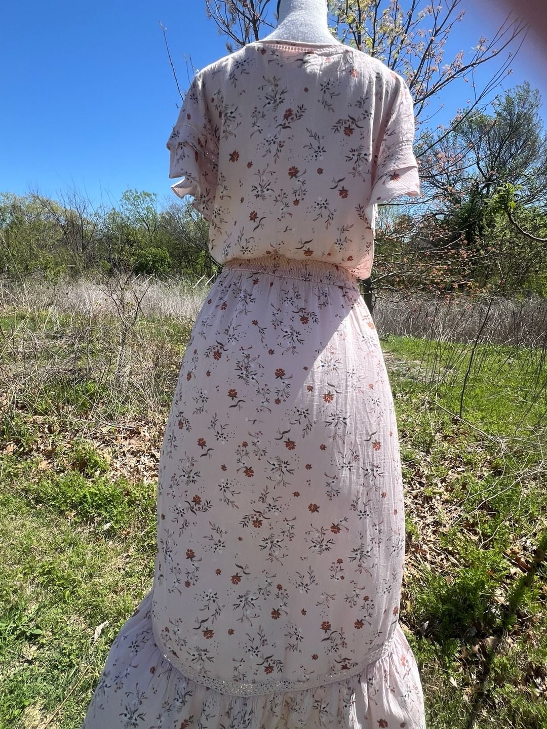 American Rag Pink Floral V-Neck Smocked Waist Hi-Low Maxi Dress 9