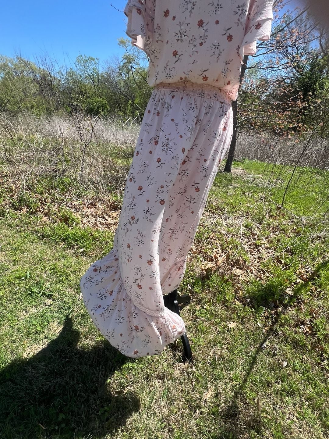 American Rag Pink Floral V-Neck Smocked Waist Hi-Low Maxi Dress 10