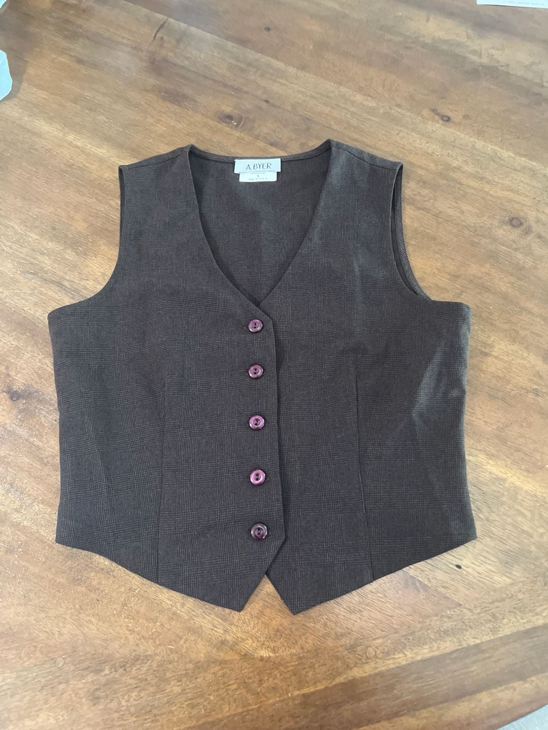 Vintage A. BYER Brown Plaid Button-Down Suit Vest 2