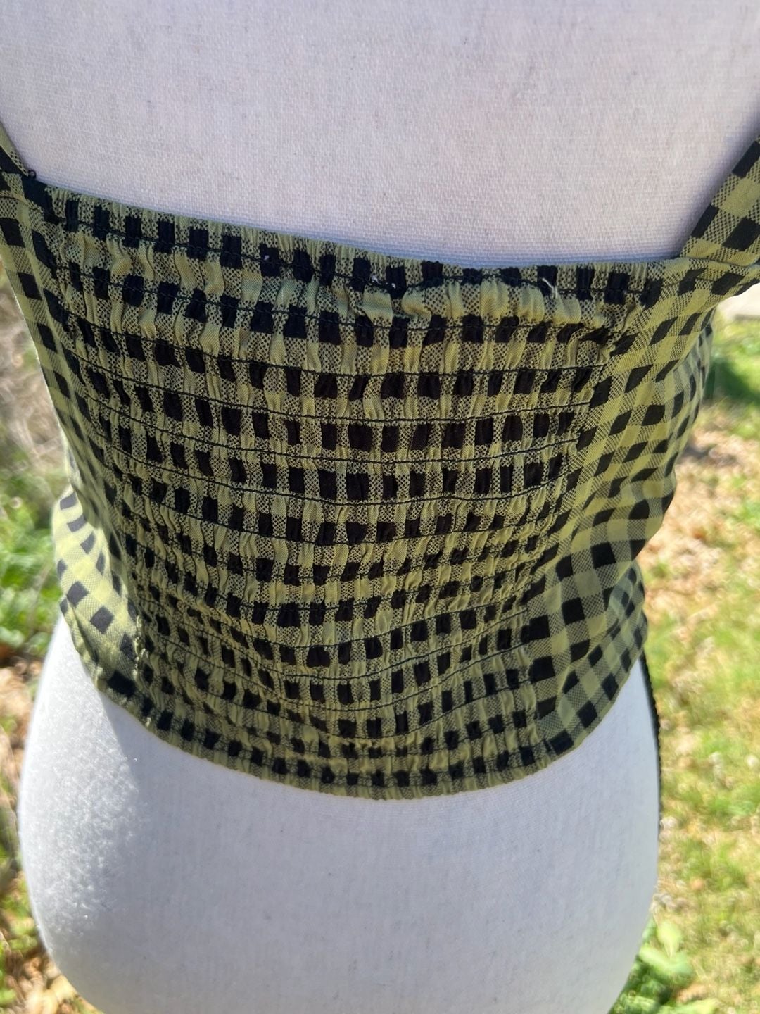 Rabbit Rose Green and Black Gingham Plaid Corset Style Crop Top 8