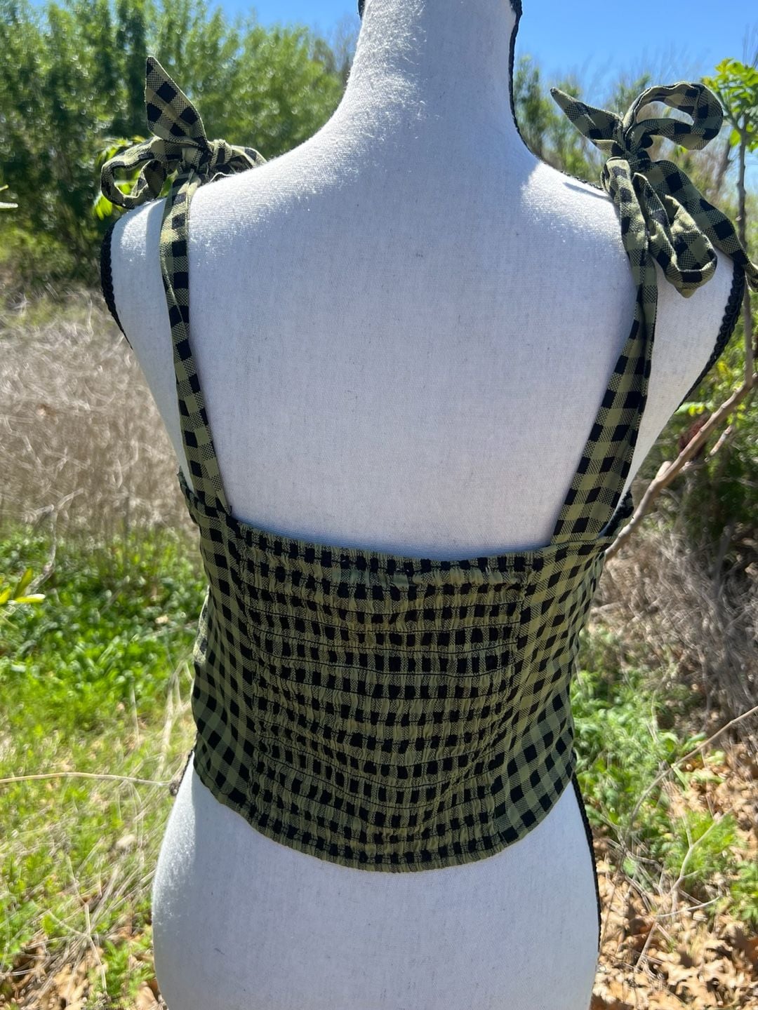 Rabbit Rose Green and Black Gingham Plaid Corset Style Crop Top 9