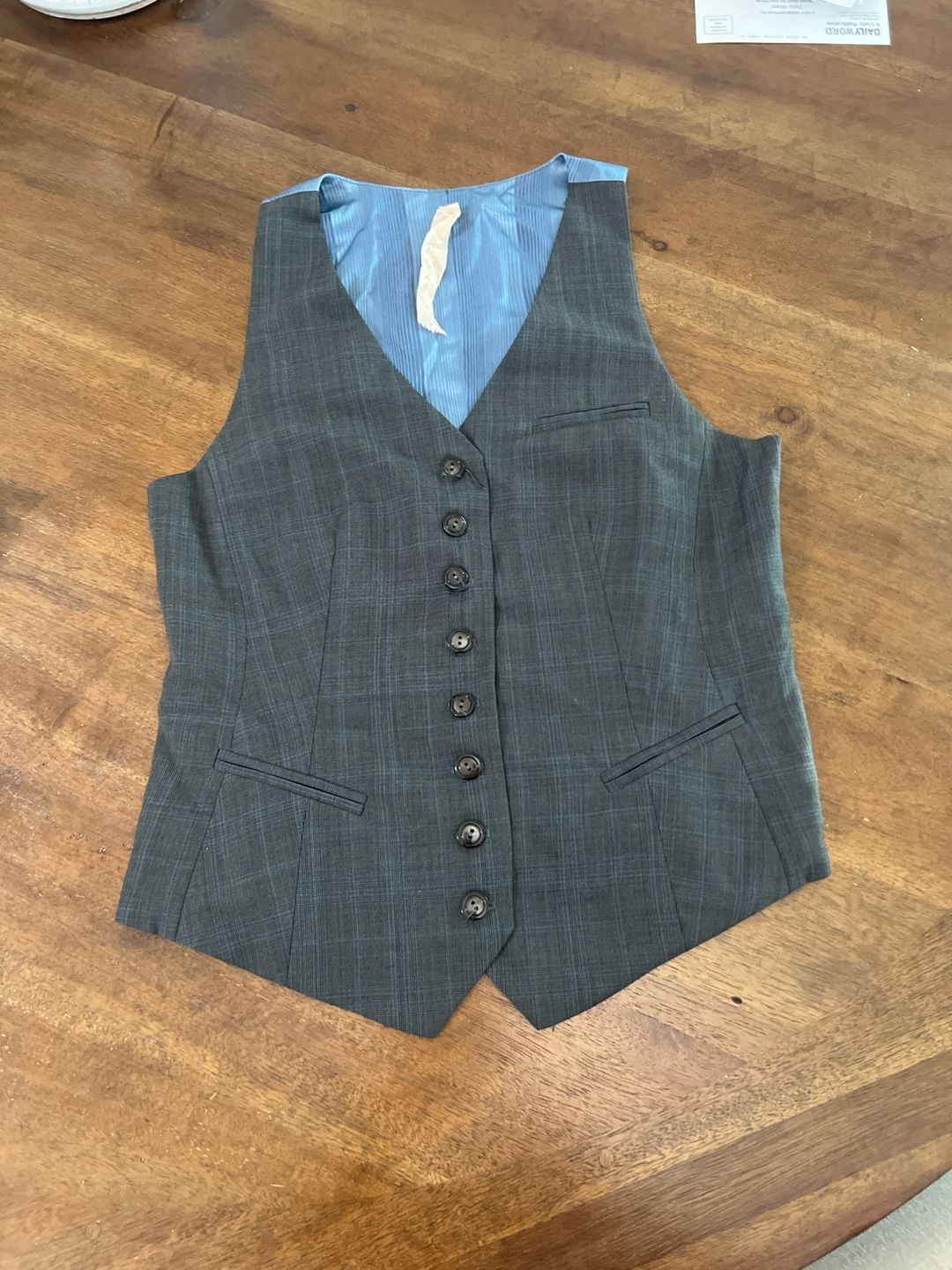 Bailey 44 Grey Glen Check Plaid V-Neck Button Front Vest 3