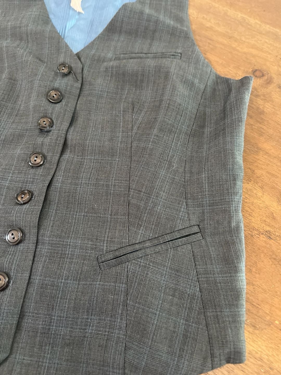 Bailey 44 Grey Glen Check Plaid V-Neck Button Front Vest 7