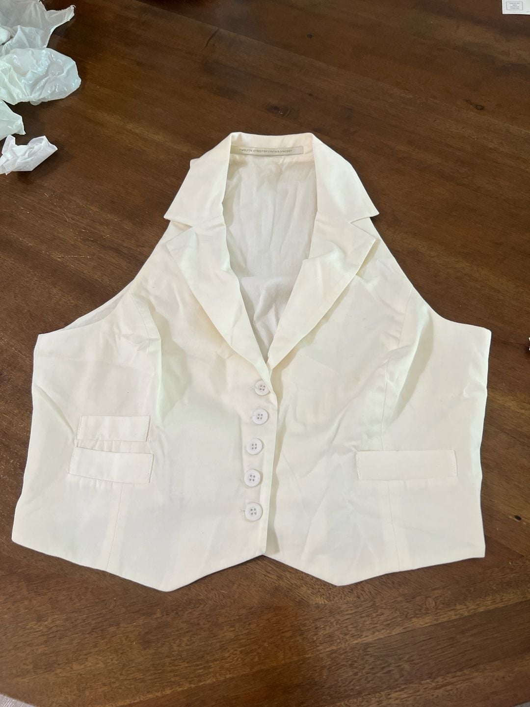 Twelfth Street by Cynthia Vincent Ivory Halter Neck Button-Up Vest 2