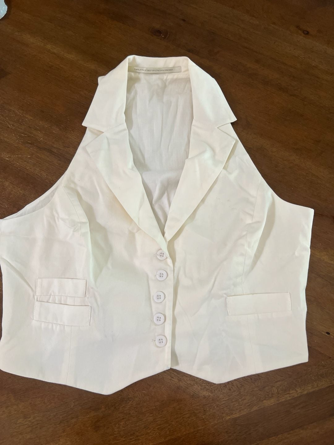 Twelfth Street by Cynthia Vincent Ivory Halter Neck Button-Up Vest 3