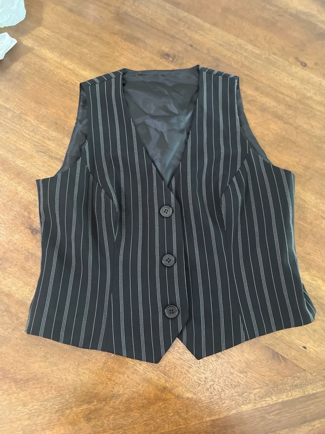 INC International Concepts Women's Black Pinstripe Tailored V-Neck Vest Waistcoat 2