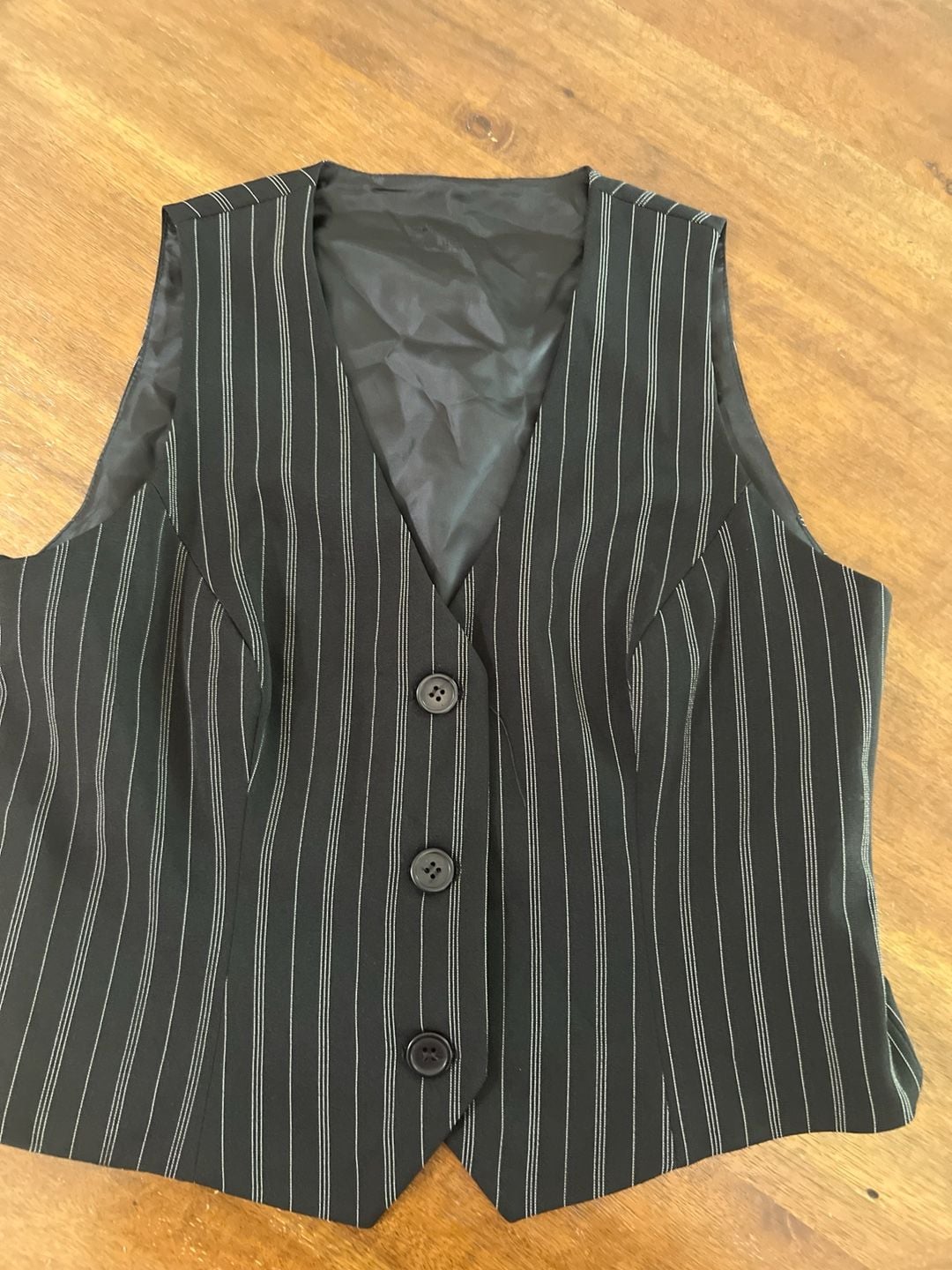 INC International Concepts Women's Black Pinstripe Tailored V-Neck Vest Waistcoat 3