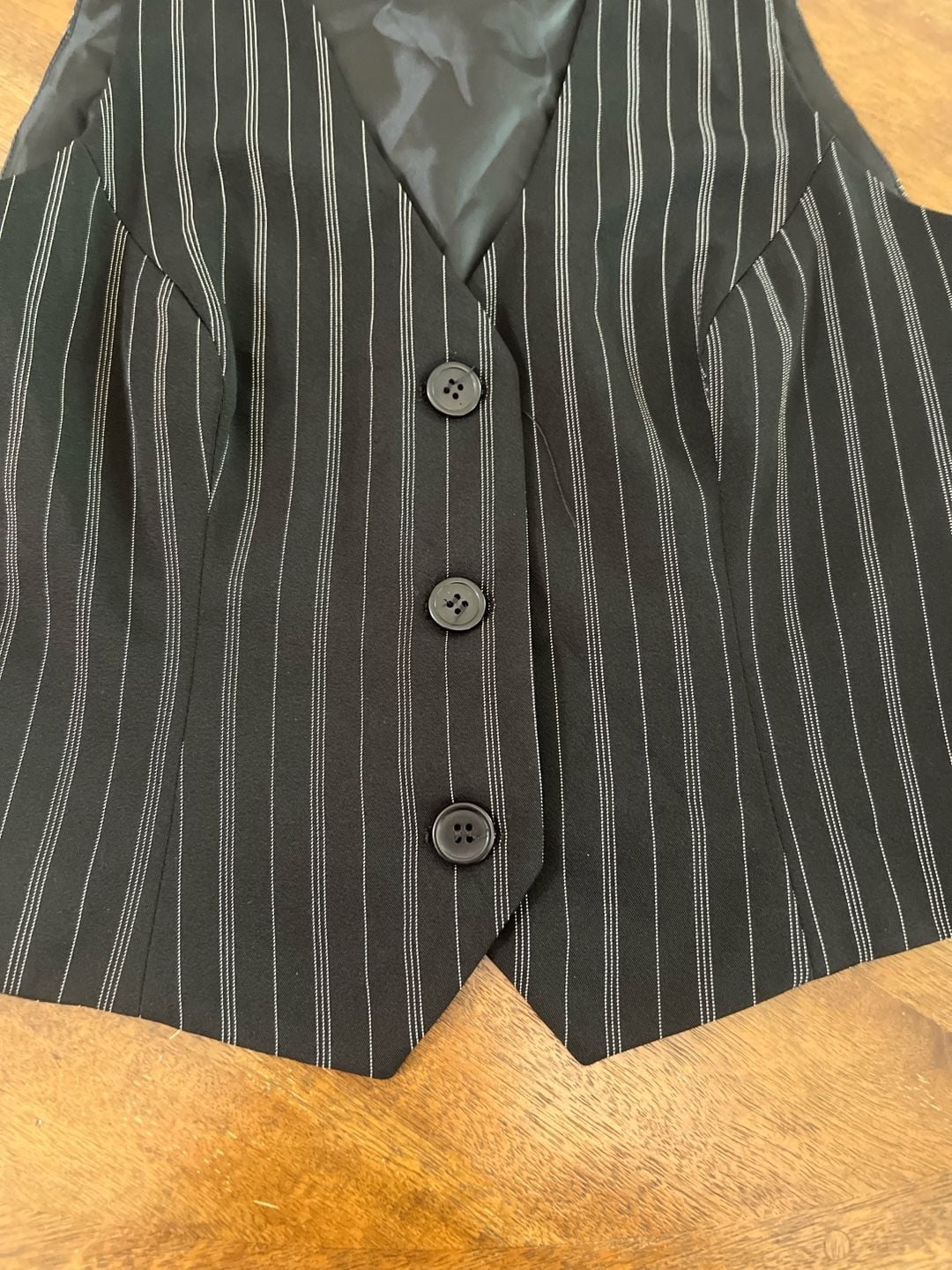 INC International Concepts Women's Black Pinstripe Tailored V-Neck Vest Waistcoat 4